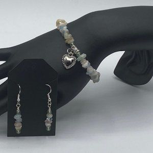 Morganite Stone Bracelet W/Charm and Earrings